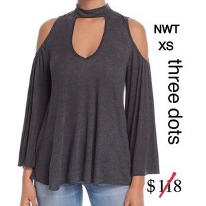 NWT (XS) charcoal gray black cold shoulder tencel long bell sleeves choker top